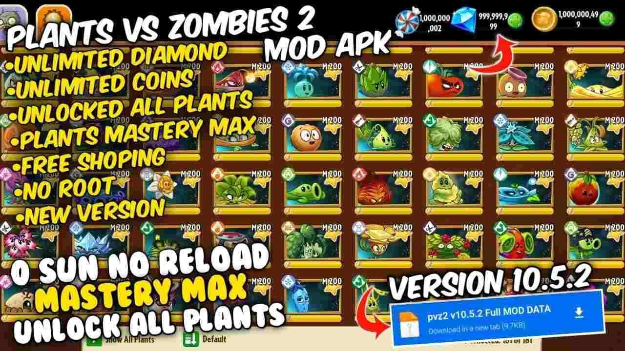 MOD APK features available on Plants vs Zombies 2