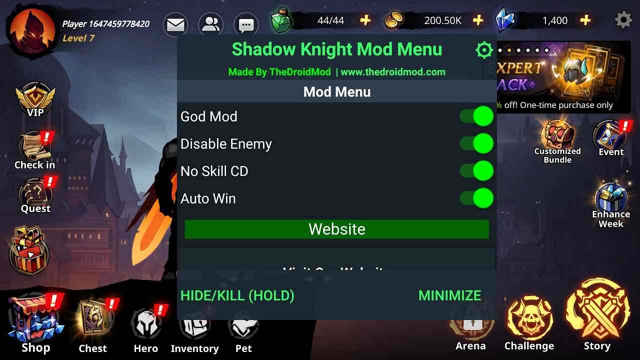 Các tính năng MOD APK nổi bật có trên game Shadow Knight