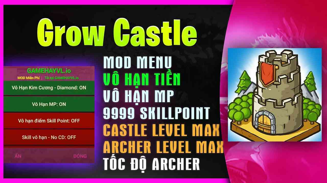 Tải Hack Grow Castle MOD APK 1.40.8 (Full Tiền, Kim Cương, Đánh Rồng)