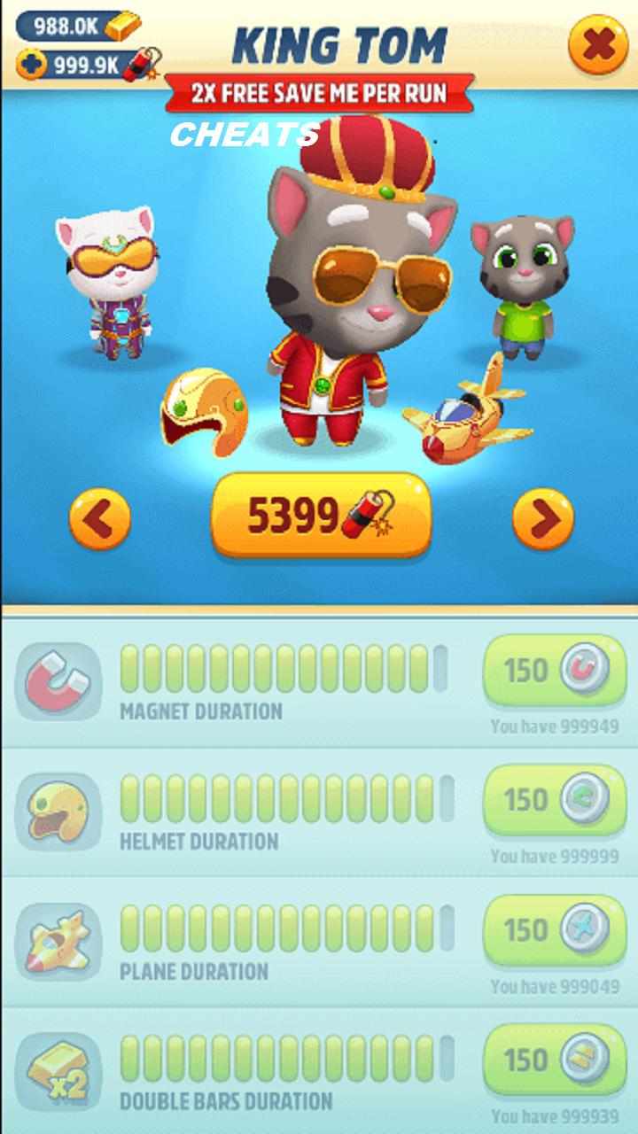 Character system with unique characteristics Talking Tom Gold Run MOD