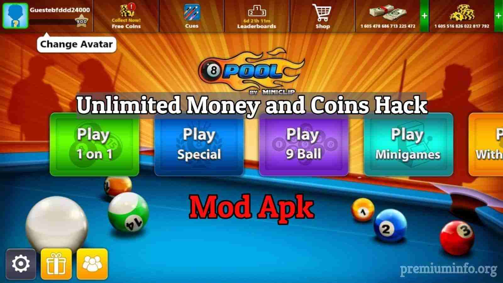 MOD APK features on 8 Ball Pool game