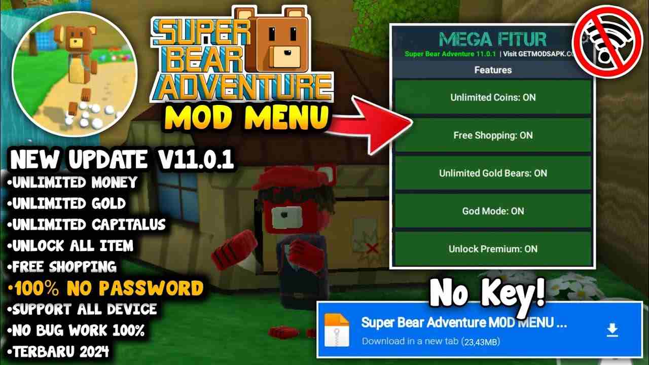 Download Hack Super Bear Adventure MOD APK 11.1.3 (Unlimited Money, All Skins, Fly)