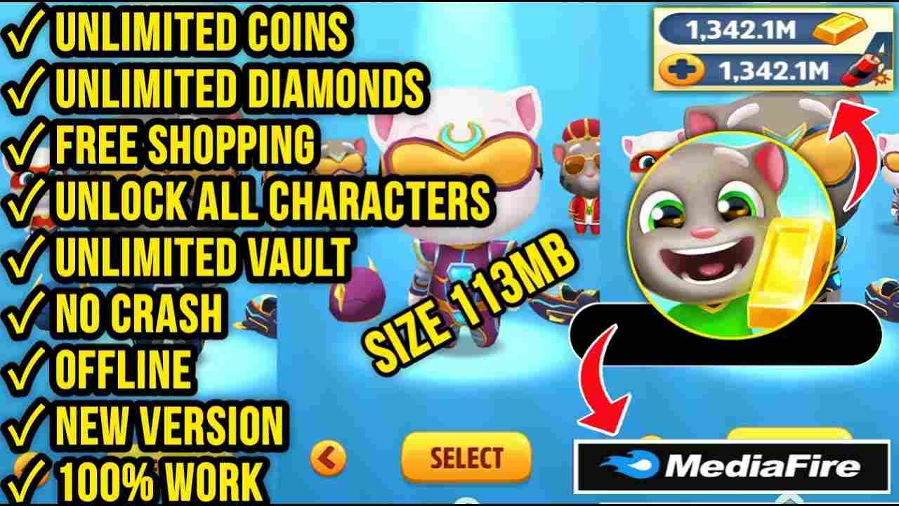 Talking Tom Gold Run MOD APK 7.5.1.7020 (Full Characters, Unlimited Money, Diamonds, Full Skin)