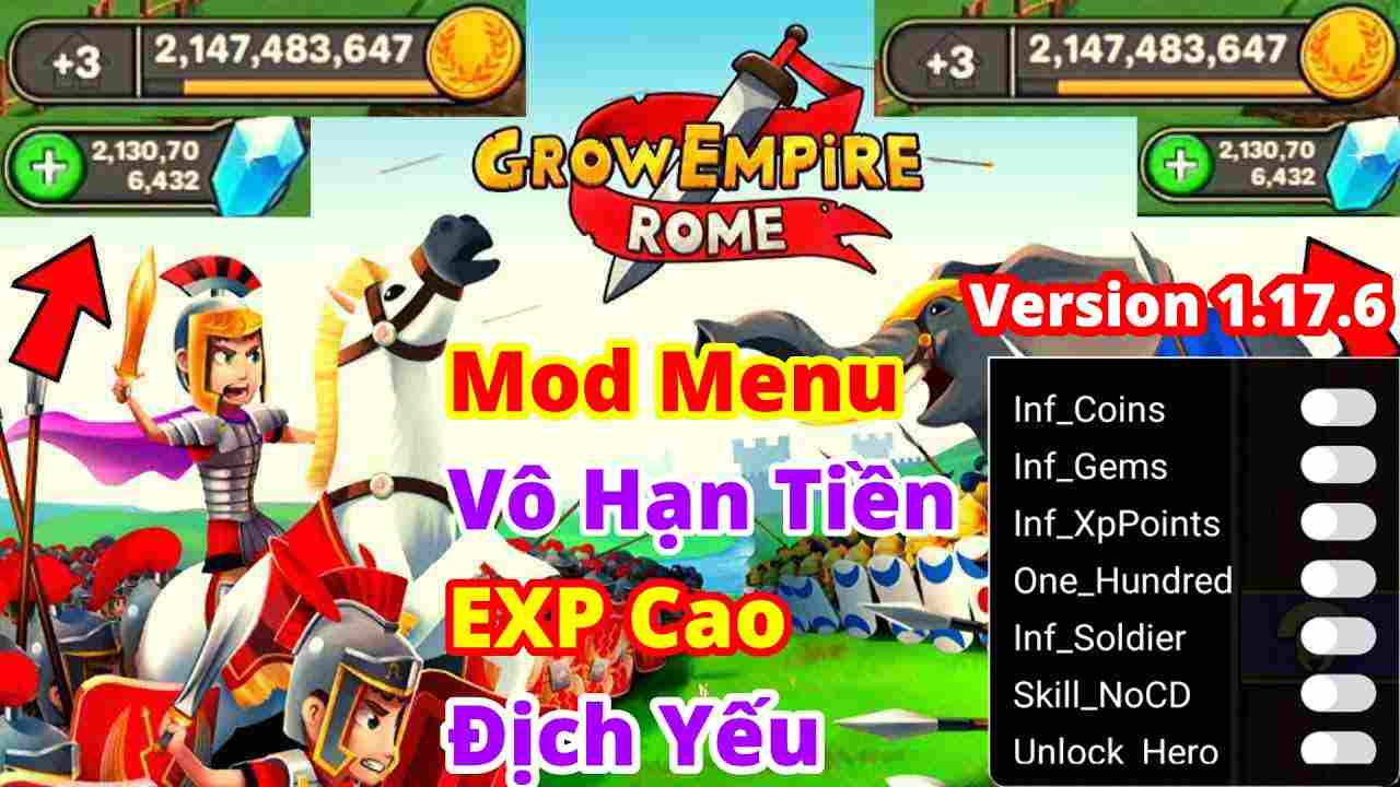 Tải Hack Grow Empire: Rome MOD APK 1.45.4 (Menu Mod, Vô Hạn Tiền và Kim Cương, Max Level)