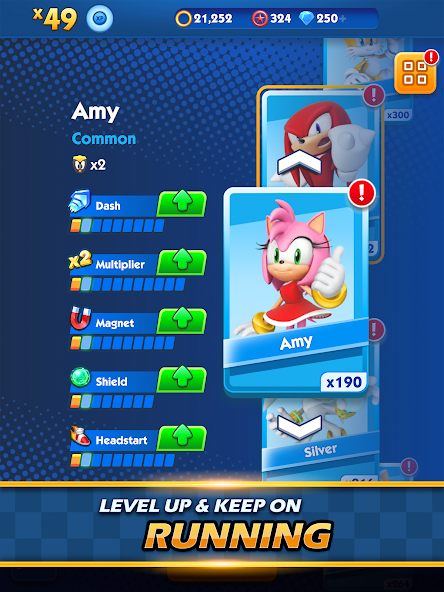 Free shopping and upgrade with Sonic Dash MOD Money and Gems